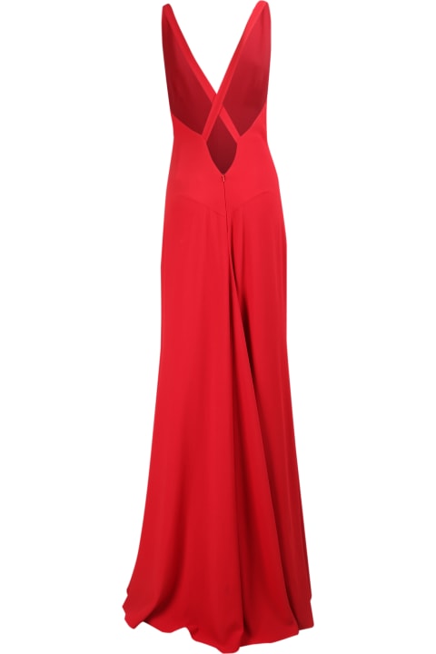 Long Tailored Dress With Clean Lines Embellished With A V-neck And Front Slit