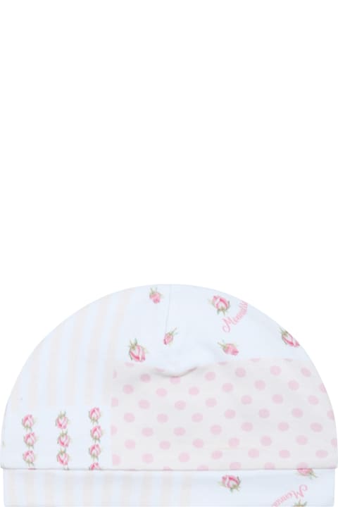 White Hat For Baby Girl With Floral Print