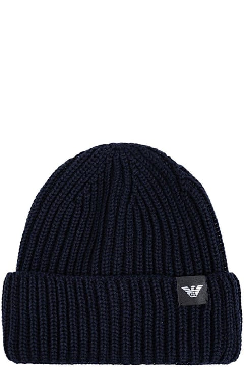 Homeware Emporio Armani Logo Patch Turn-up Brim Knitted Beanie
