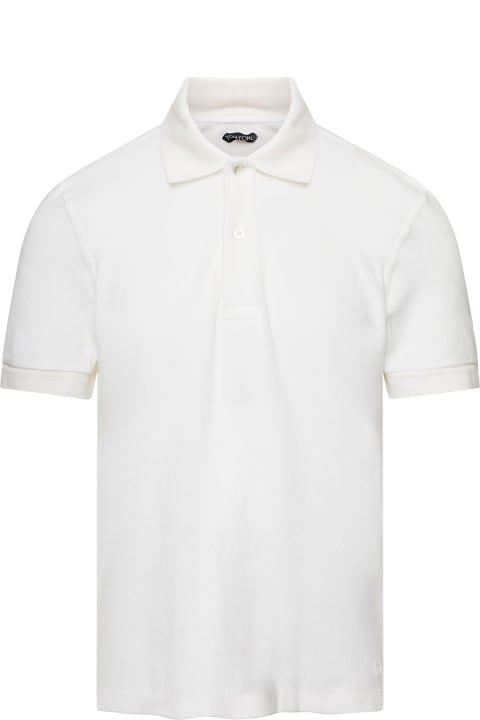 White Polo T-shirt Fleece Texture  In Cotton Blend Man