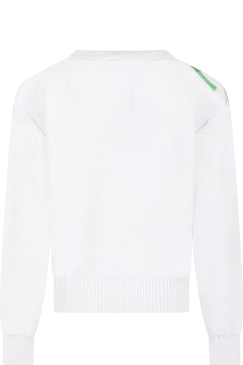 ガールズ MSGMのニットウェア＆スウェットシャツ MSGM White Cardigan For Girl With Embroidery
