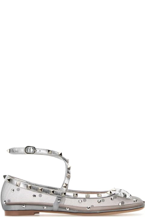 Sale for Women Valentino Garavani Silver Mesh Rockstud Ballerinas