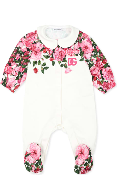 Dolce & Gabbana Bodysuits & Sets for Baby Girls Dolce & Gabbana White Babygrow Set For Baby Girl With Logo Dg