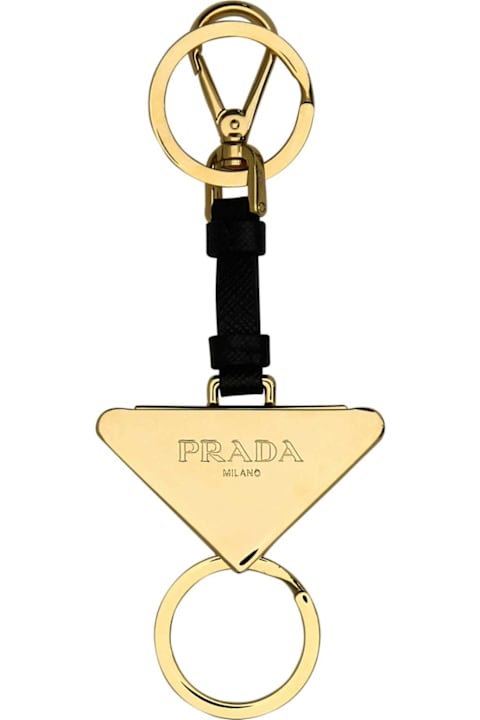 Keyrings for Women Prada Black Metal And Leather Key Ring