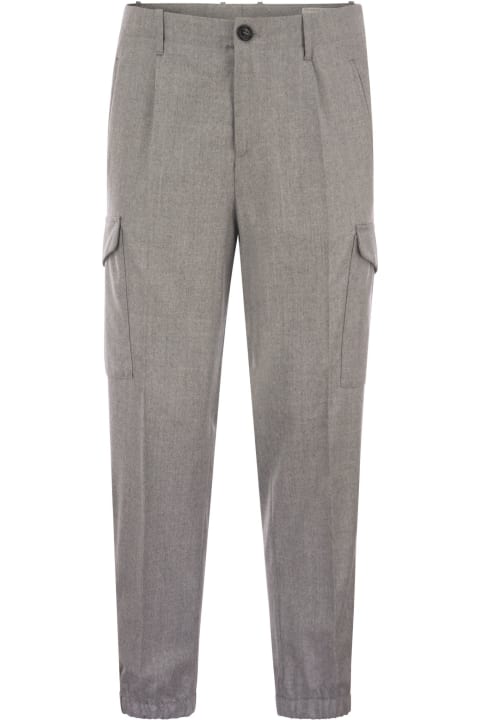 Brunello Cucinelli Men Brunello Cucinelli Wool Trousers With Cargo Pockets And Zipped Bottoms