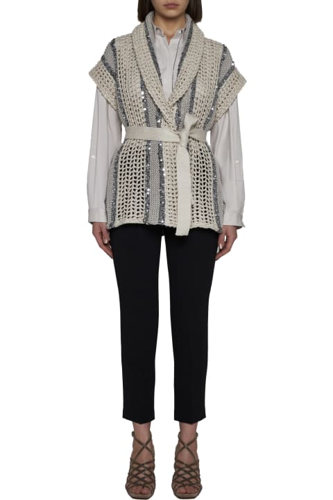 Sweaters for Women Brunello Cucinelli Dazzling Stripe Cardigan With Belt