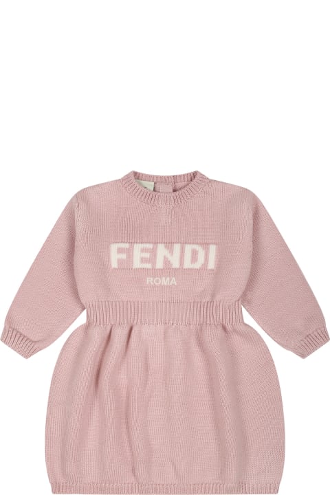 Fendiのベビーガールズ Fendi Pink Dress For Baby Girl With Logo