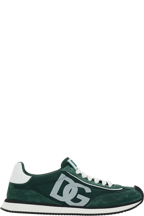 Sneakers for Men Dolce & Gabbana 'cushion' Green Sneakers With Logo Patch On The Tongue And Logo Detail On The Side In Suede And Fabric Man