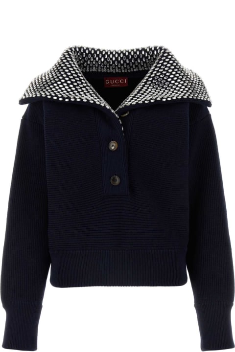 メンズ新着アイテム Gucci Navy Blue Cotton Blend Sweater
