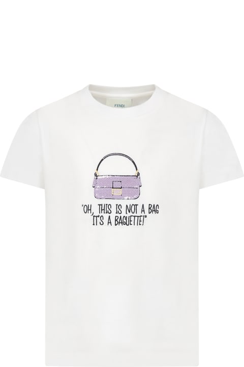 Fendi for Girls Fendi T-shirt Bianca Per Bamina Con Doppia F E Scritta