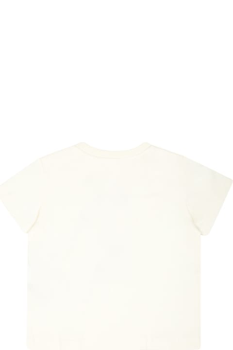 Moschino Topwear for Baby Boys Moschino Ivory T-shirt For Baby Boy With Teddy Bear And Cactus