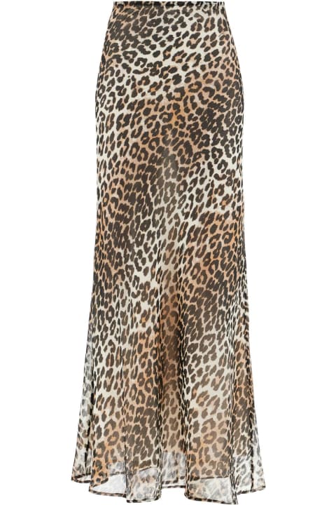 Ganni لـ Women Ganni Long Chiffon Animal Print Maxi Skirt