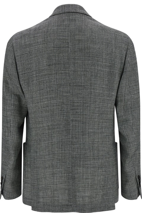 Lardini for Men Lardini Grey Double-breasted Blazer With Buttons In Wool Blend Man