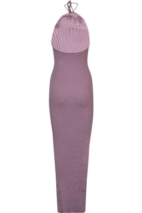 Side Slit Asymmetric Halterneck Knit Dress