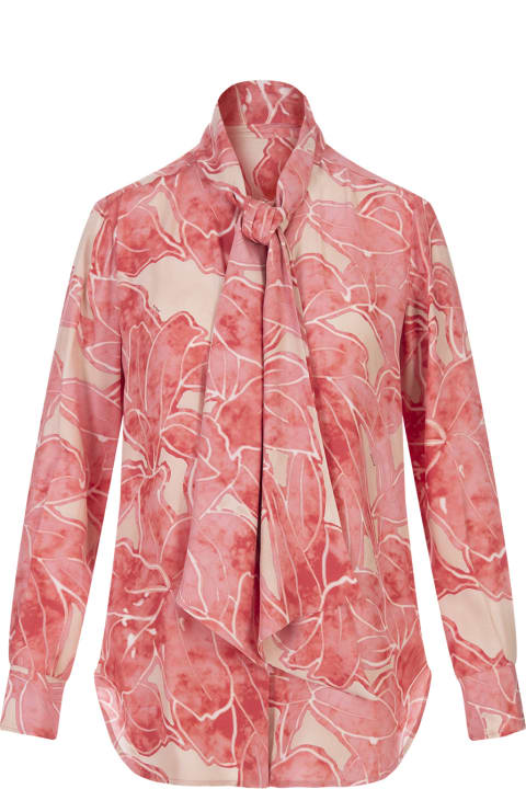 Kiton Topwear for Women Kiton Printed Pink Silk Shirt With Lavalliere Collar