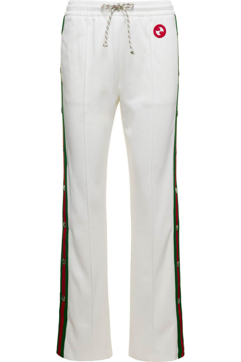 Gucci Womenのセール Gucci 'tennis Club' White Jogger Pants With Snap Buttons And Web Detail In Tech Jersey Woman