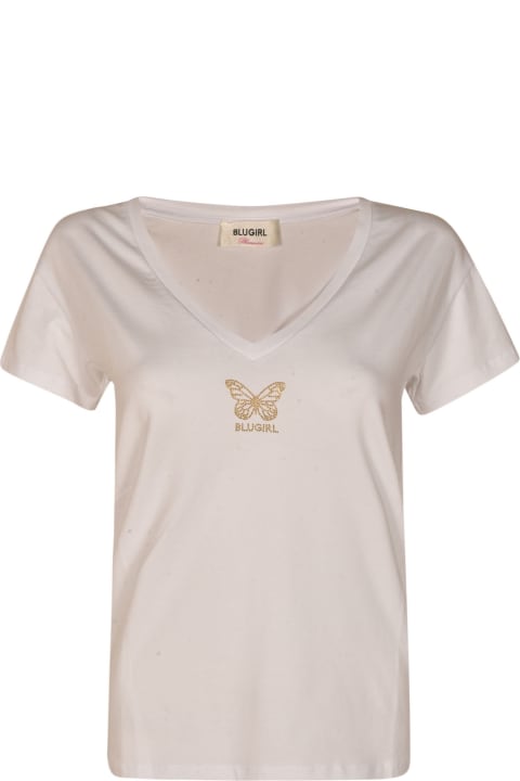 ウィメンズ新着アイテム Blugirl Chest Logo V-neck Regular T-shirt Blugirl