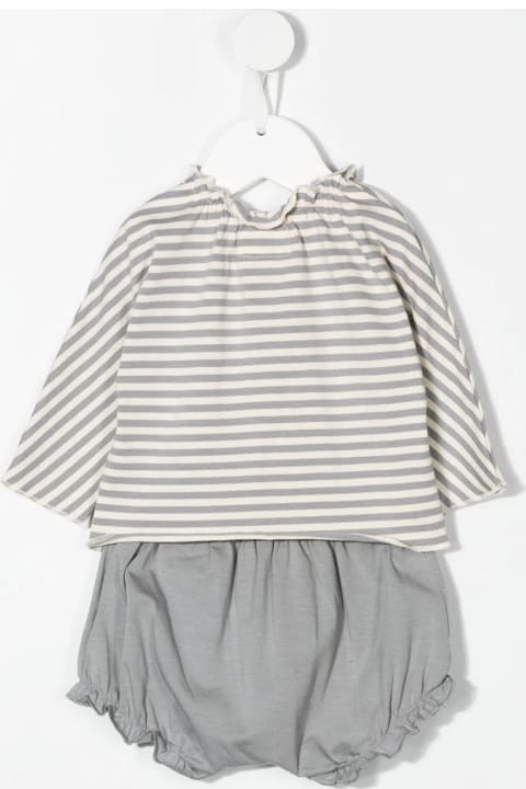 Grey And White Striped Two-piece Baby Suit