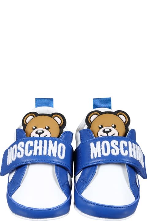 Shoes for Baby Boys Moschino White Sneakers For Baby Boy With Teddy Bear