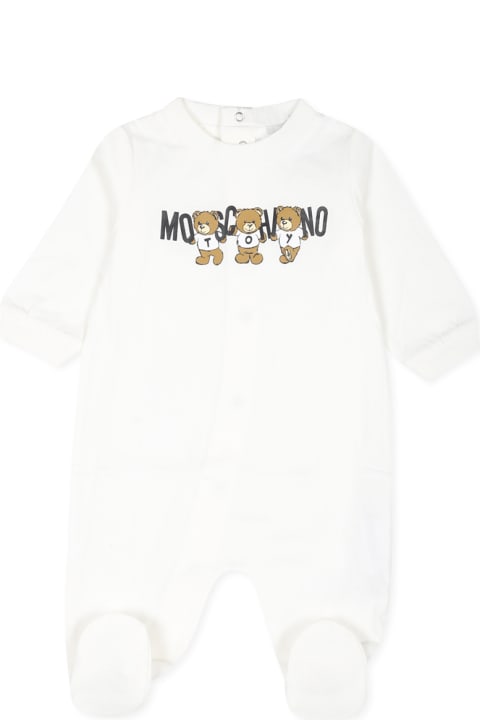 Moschino for Kids Moschino Ivory Babygrow For Babykids With Three Teddy Bears