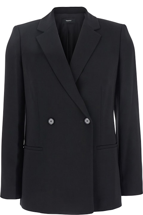 Theory Coats & Jackets for Women Theory Black Double Breasted Jacket With Shoulder Pads In Tech Fabric Woman