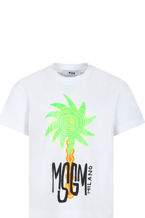 MSGM Topwear for Women MSGM White T-shirt For Boy With Palm Tree Print And Logo