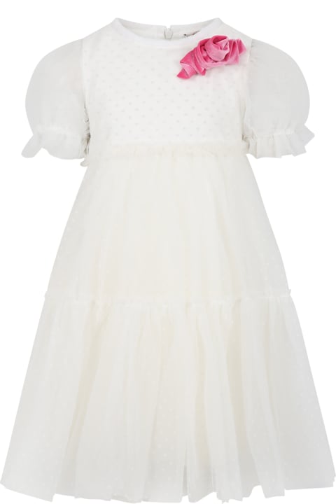 Dresses for Girls Monnalisa Ivory Dress For Girl With Polka Dots