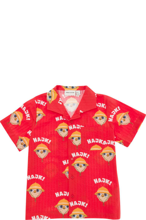 Mini Rodini Topwear for Boys Mini Rodini Red Bowling Shirt With Owl Print In Cotton Boy