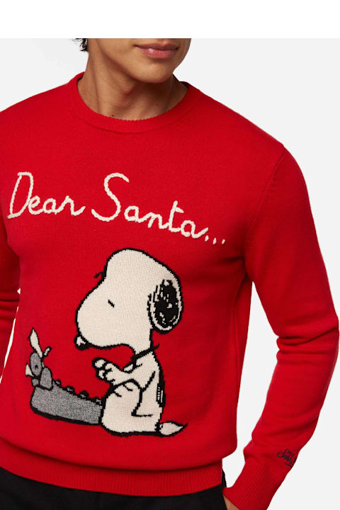 Homeware MC2 Saint Barth Red Sweater Heron With Snoopy Jacquard And Embroidery | Snoopy Peanuts® Special Edition