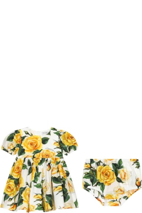 Dolce & Gabbana for Kids Dolce & Gabbana Yellow Rose Print Poplin Short-sleeved Dress