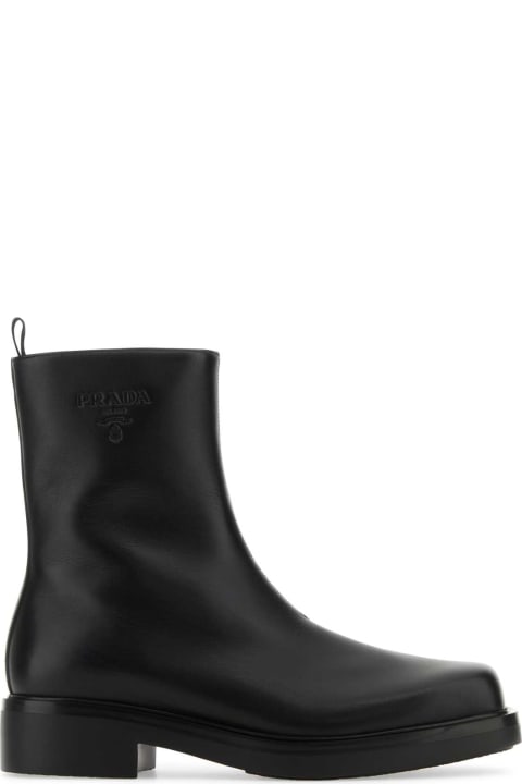 メンズ シューズ Prada Black Leather Ankle Boots