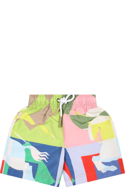Fashion for Baby Boys Burberry Multicolor Swim Shorts For Baby Boy With Equestrian Knight