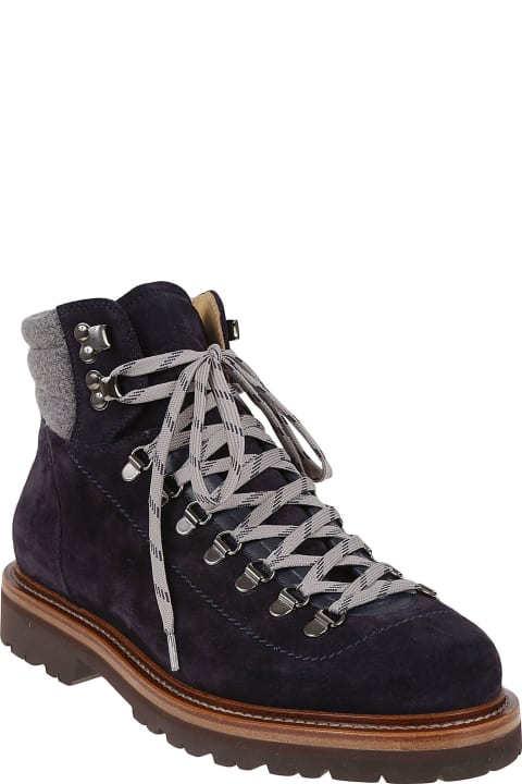 Boots for Men Brunello Cucinelli Boot Mountain Shoe In Soft Suede Leather And Virgin Wool Felt Inserts. Closure With Laces