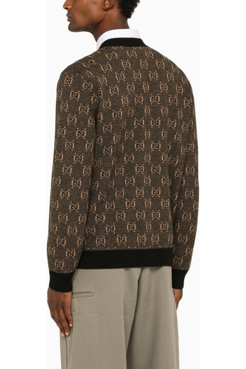 Sweaters for Men Gucci Camel\/black Gg Wool Cardigan