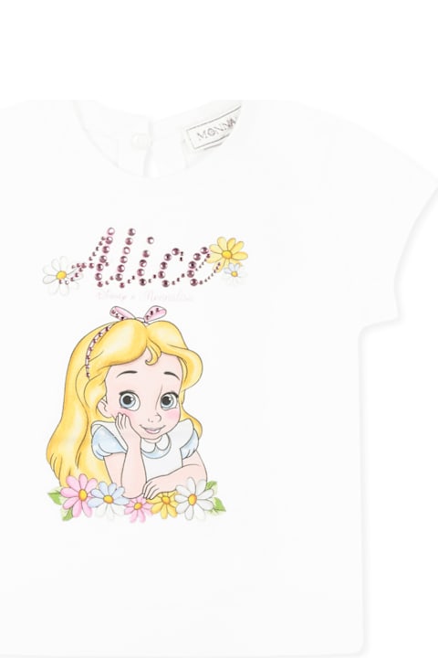 Monnalisa for Baby Boys Monnalisa White T-shirt For Baby Girl With Alice In Wonderland