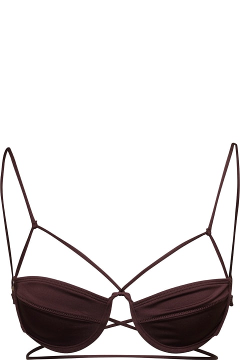 Brown Bikini Top Le Haut De Maillot With Logo Plaque In Viscose Woman