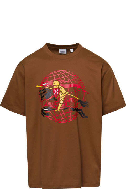 Brown Crewneck T-shirt With Graphic Print In Cotton Man