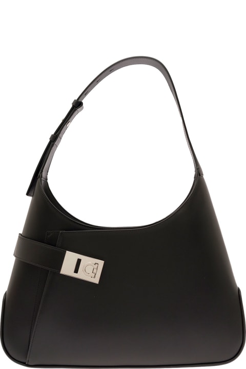 Bags for Women Ferragamo Black Hobo Shoulder Bag With Asymmetric Pocket And Gancini Buckle In Leather Woman