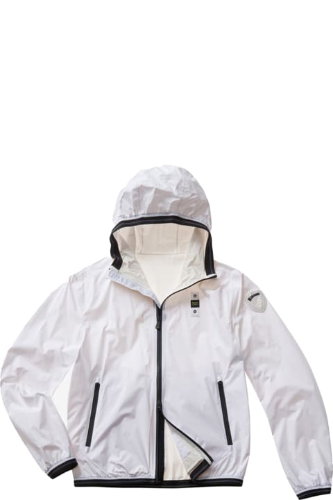 Coats & Jackets for Men Blauer White Taped Windbreaker With Zip