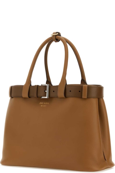 Prada Totes for Women Prada Caramel Leather Prada Buckle Large Handbag