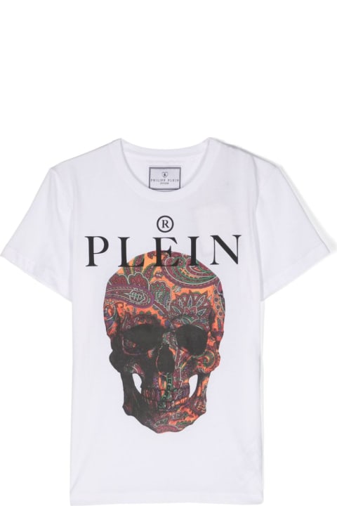 Philipp Plein Junior T-Shirts & Polo Shirts for Boys Philipp Plein Junior Philipp Plein T-shirt Bianca Skull In Jersey Di Cotone Bambino