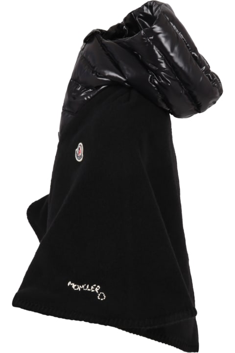 Black Poncho For Boy With Patch Logo And White Logo