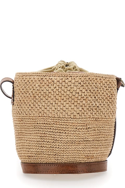 Ibeliv for Women Ibeliv 'maika' Beige Bucket Bag With Top Closure With Drawstring In Raffia Woman