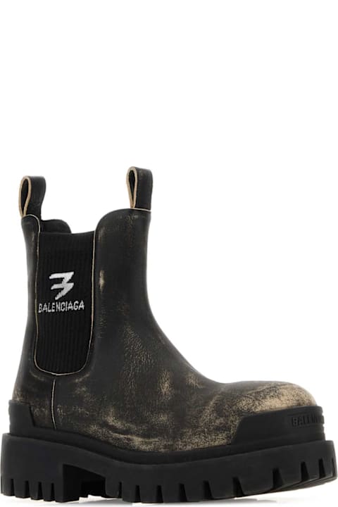 Balenciaga Black Leather Strike Chelsea Ankle Boots