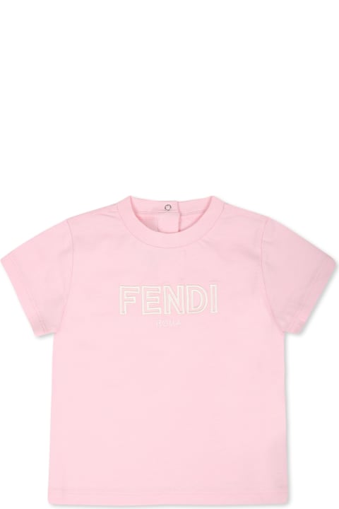 Fendi T-Shirts & Polo Shirts for Baby Girls Fendi Pink T-shirt For Baby Girl With Logo