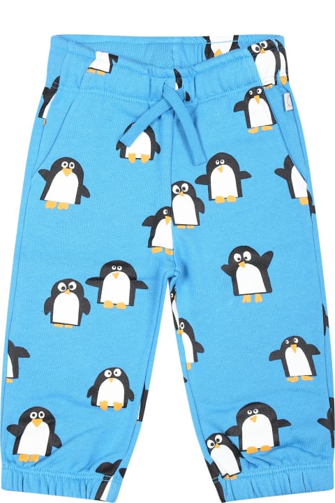 Fashion for Baby Boys Stella McCartney Kids Light Blue Trousers For Baby Boy With Penguin Print