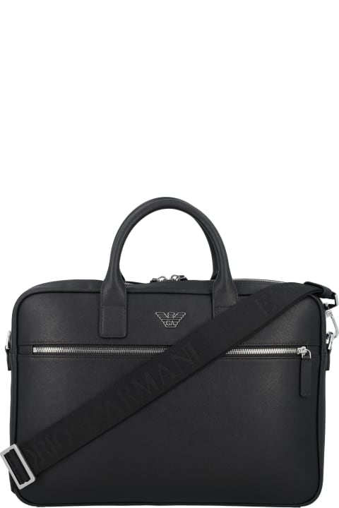 Emporio Armani Hi-Tech Accessories for Men Emporio Armani Regenerated-leather Business Bag With Eagle Pate