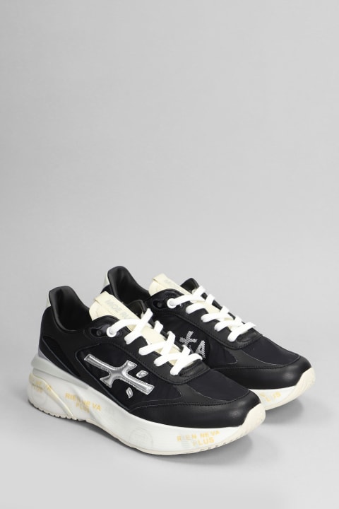 Shoes for Women Premiata Moerun Sneakers In Black Leather And Fabric