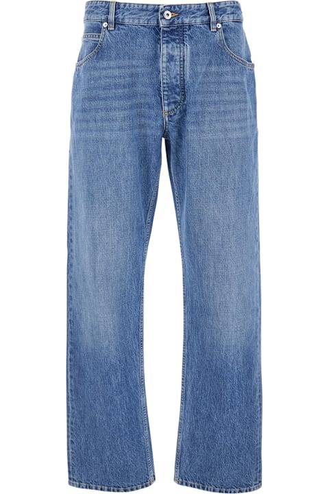 أدوات منزلية Bottega Veneta Blue Five Pocket Jeans With Back Logo Patch In Denim Man