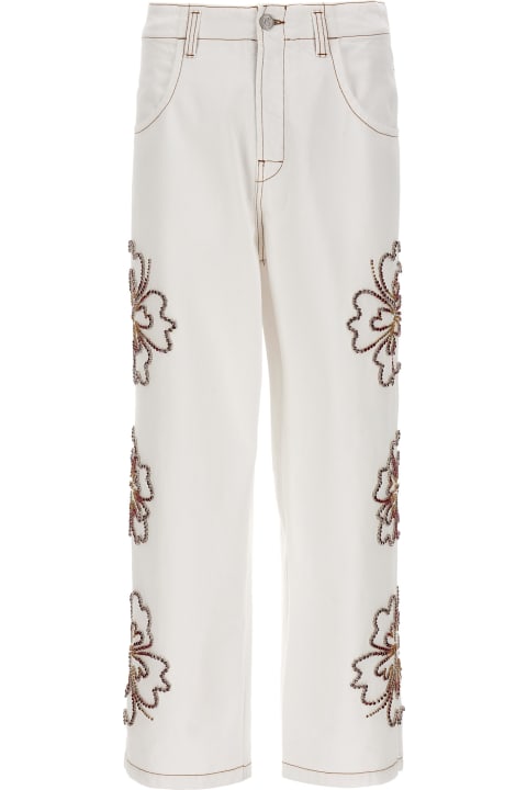Bluemarble Pants for Men Bluemarble 'embroidered Hibiscus' Jeans